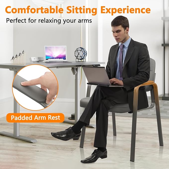 CLATINA Waiting Room Guest Chair with Bonded Leather Padded Arm Rest for Office Reception and Conference Desk(Grey 8 Pack)