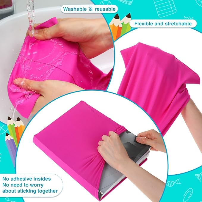 Sherr 14 Pack Stretchable Jumbo Book Sleeve Covers 14.5 x 9 Inch Stretchable Book Covers Fabric Book Cover Protector Reusable Book Cloth for Classroom Most Hardcover Book About 9 x 12 Inch