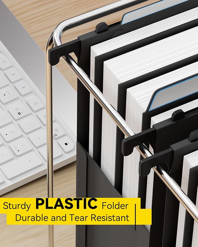 Ansook Plastic High Capacity Hanging File Folders,Heavy Duty 4”Expansion Accordian Pocket,Staggered Tabs with Movable Dividers, Extra Wide,Letter Size,Hanging Organizer for Filing Cabinet,6 Pack,Black