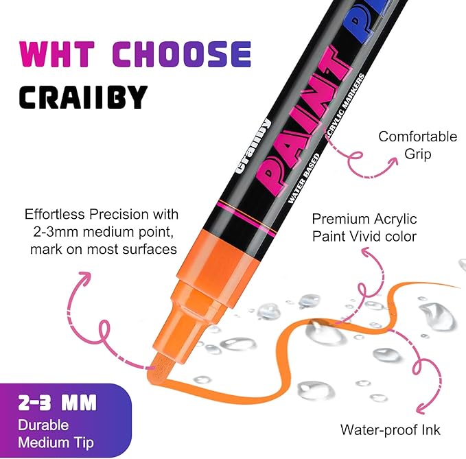 Purple Paint Pens Paint Markers - 2 Pack Permanent Quick Dry Waterproof Marker Pens for Rocks Wood Fabric Plastic Canvas Glass Mugs Metal Tire Stone