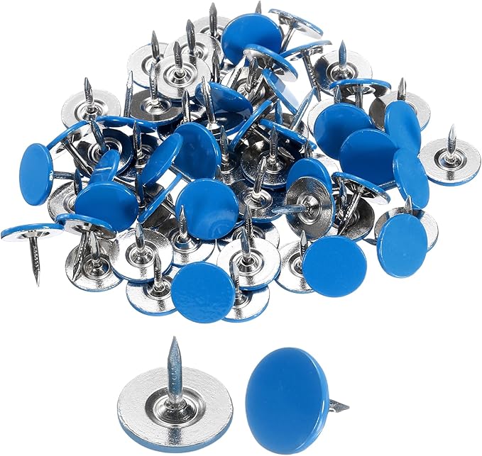 uxcell 120Pcs Push Pins, 11mmx10mm Round Flat Head Decorative Thumb Tacks Upholstery Tacks for Cork Board Office Wall Hangings, Blue