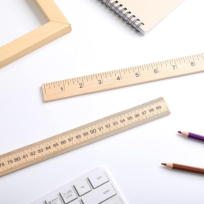Treela 24 Pack 39 Inches Meter Stick Wood Ruler Economy Yard Stick Double Sided Heavy Duty Thick Meter for School Classroom Home Office Kids Clothing Measuring