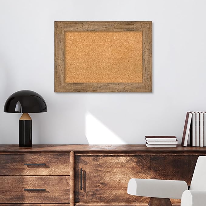 Amanti Art Natural Cork Board for Wall, 22x30 Vision Board with Brown Wood Frame, Medium Corkboard Office Decor for Home Organization, Country Rustic Corkboard Pinboard to Display Items for Home