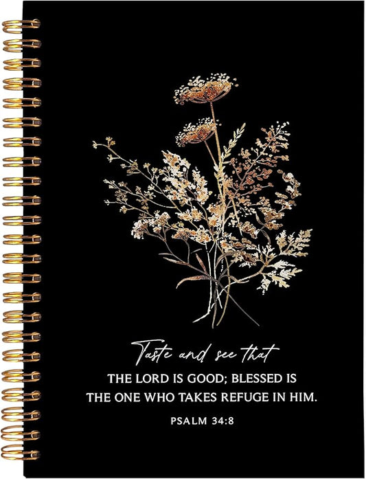 BearCake the Lord is Good Boho Floral Christian Notebook Journal, Christian Gifts for Women, Bible Notebooks for Note Taking, Bible Journaling Notebook, Hardcover Spiral Notebook 5.5x8.3
