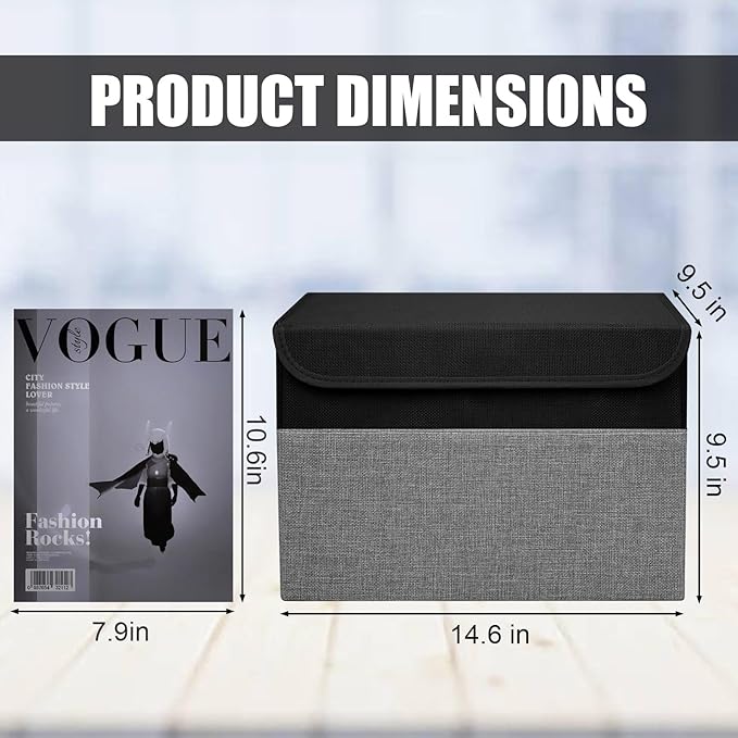 Large 22 Quart Linen Fabric Foldable Storage Bin Cube Organizer Basket with Flip-Top Lid & Handles, Clothes Blanket Box for Home, Office, Closet, Black & Gray, 4 Pack 14.6 x 9.5 x 9.5