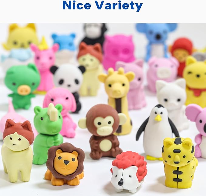 Animal Erasers for Kids, 45 Pcs Pencil Erasers Bulk Mini Animal Erasers Treasure Box Toys for Classroom Prizes School Supplies Party Favors