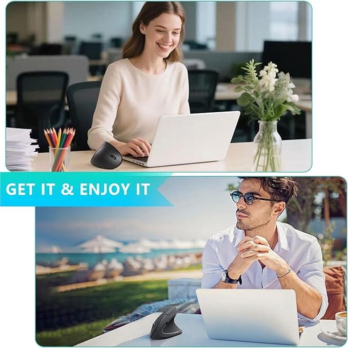 Lekvey Ergonomic Mouse, Vertical Wireless Mouse - Rechargeable 2.4GHz Optical Vertical Mice : 3 Adjustable DPI 800/1200/1600 Levels 6 Buttons, for Laptop, PC, Computer, Desktop, Notebook etc, Black