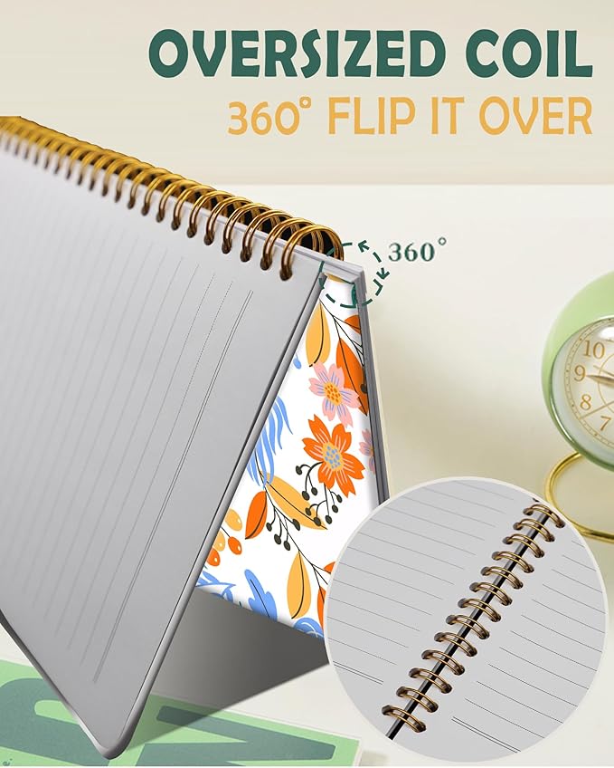 Ruled Spiral Writing Notebook,A5 Hardcover Lined College Journal for Women Lady,Fashion Puppy Watercolor Strong Twin-Wire Binding with Premium Paper,8.4" X 6",Perfect for School,Office,Home Gifts(Colorful Field Floral)