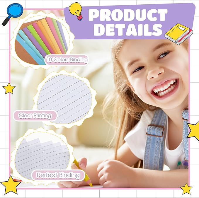 Henoyso 40 Pcs Primary Composition Notebook 9 3/4 x 7 1/2 Inch Kids Journal, Back to School Supplies, K-2 Primary Writing Notebook for Kids Student Draw and Write Story Journal (Colorful Macaron)