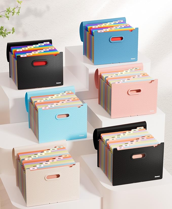 Sooez Upgraded Accordion File Organizer, Expanding File Folder with Deeper 12 Pockets - Never Cover Up Index Tabs, Monthly Bill Paper Receipt Document Organizer, Letter A4 Size for Home Office School