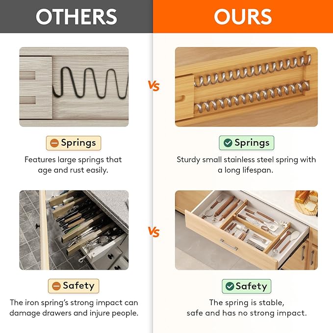 Lifewit 4 Pack Drawer Dividers Bamboo 2.4" High, 12-17" Adjustable Drawer Organizers for Clothes, Wooden Dresser Separators in Bedroom/Bathroom/Kitchen/Fridge/Office Organization and Storage