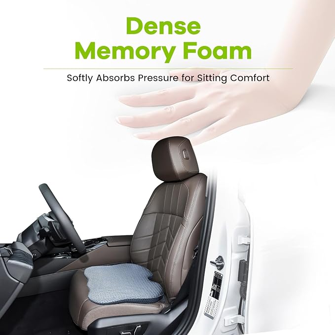 Soft Dense Memory Foam Car Seat Cushion for Driving - Seat Cushion for Car Seat Driver with Wedge Design & Raised Back to Broaden Vision, Provides Comfort for Lower Back & HIPS (Passenger Use Too)