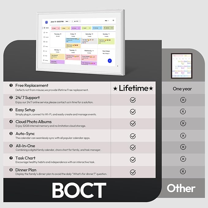 BOCT 21.5'' Digital Calendar Wall - 32GB Memory Touch Screen Chore Chart Smart Calendar,Digital Planner,Auto-Sync,APP Control,Interactive Family Schedules, Gift for Mother