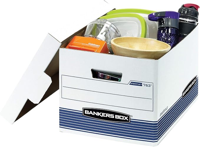 Bankers Box 20 Pack STOR/FILE Medium-Duty File Storage Boxes, FastFold, Lift-Off Lid, Letter/Legal, White/Blue