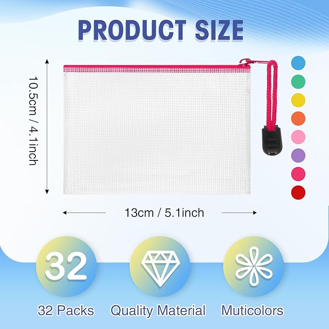 Jetec 32 Pcs Mesh Zipper Bags Toy Storage Bikini Organizer Bag Bolsas Para Guardar Trajes De Baño Waterproof Zipper Reusable Pouch Puzzle Multipurpose for Storage Office(Stylish Color,5.1 x 4.1 Inch)