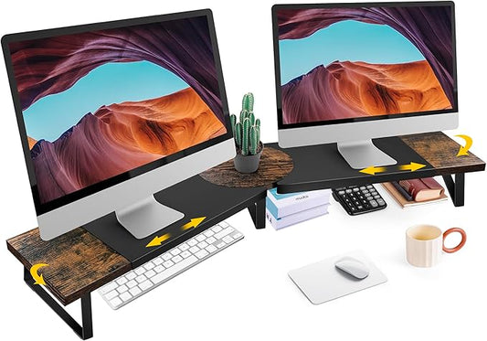 Dual Monitor Riser Stand For Desk, Adjustable Computer Monitor Stand For 2 Monitors, Shelf Riser For Desktop Organizer, For TV Laptop Printer