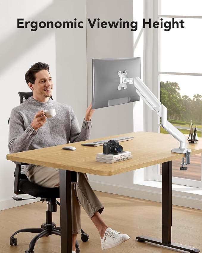 HUANUO Single Monitor Arm 13-34 Inch, Adjustable Gas Spring Arm, Monitor Desk Mount for 4.4-22lbs, VESA 75/100mm with C-Clamp/Grommet Base, Ergonomic Stand for Work/Gaming