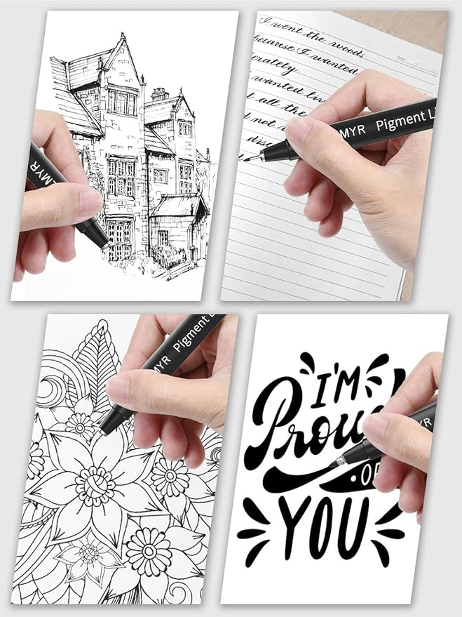 4 Micro Fine liner Drawing Art Pens Calligraphy Pens: XS-L Size Black Art supplies Waterproof Archival Black Ink Markers For Artists,Use for Professional Watercolor,Sketching