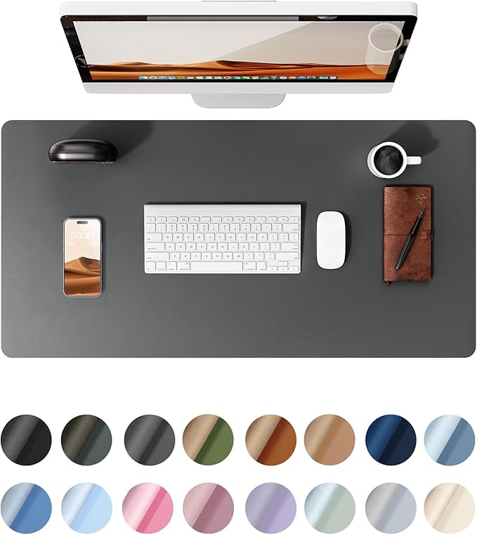 YSAGi Leather Desk Protector, Office Mat, Large Mouse Mat, Non-Slip PU Leather Blotter, Laptop Desk Pad, Waterproof Writing Pad for Office and Home (Dark Grey, 35.4" x 17")