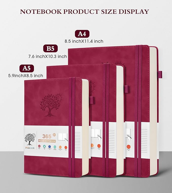 A4 Lined Journal Notebook，365 Page Large Leather Journals for Writing Women Men，Hardcover Notebook with 100Gsm Thick Pages for Travel，Work，School，College Ruled, Daily Diary (8.5" x 11.4")