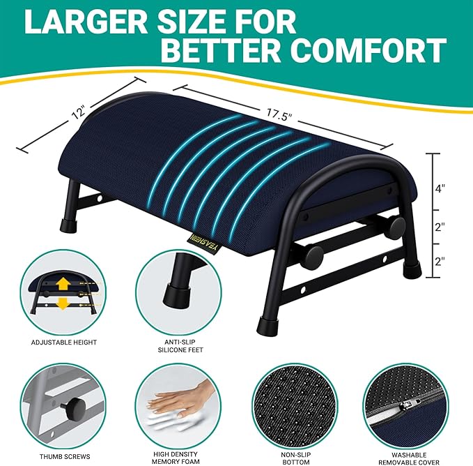 Foot Stool Underdesk Footrest with 3 Adjustable Heights, Under Desk Foot Rest for Car, Home and Office, Office Desk Accessories