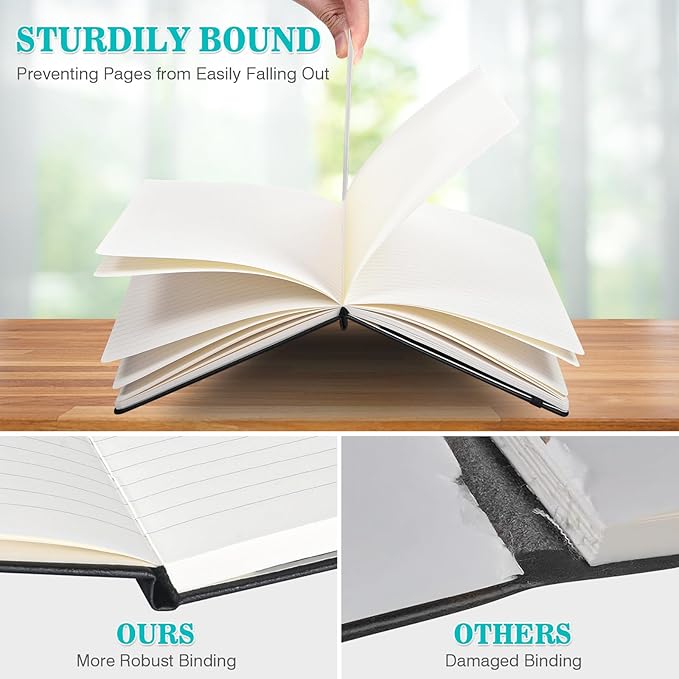 Lined Journal Notebook, 3 Pack A5 College Ruled Notebooks for Work, Hardcover Notebook Each with 2 Pockets & Pen, Leather Journal for Women, Men, 160 Pages, 100GSM Thick Paper ( Blue 5.7" x 8.3" )