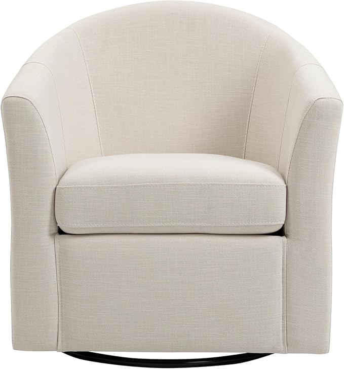 UIXE 360° Swivel Barrel Accent Chair, Modern Round Arm Chair Upholstered Club Armchair, Single Sofa Seating in Fabric for Living Room, Bedroom (Beige)