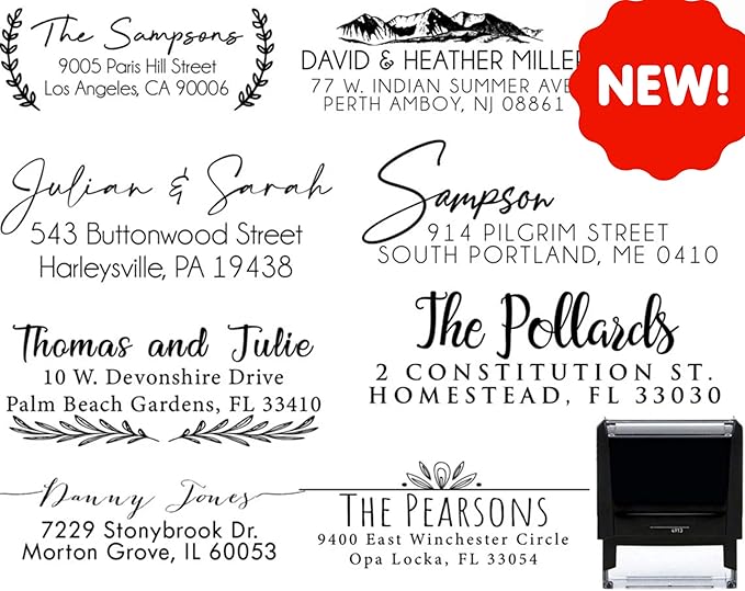 Custom Address Stamps Self Inking or Wood Handle 20+ Designs to Choose from! Return Address Stamp Stamper Self Inking Personalized Customized Stamp Return Address Floral Wedding Script Labels Mail
