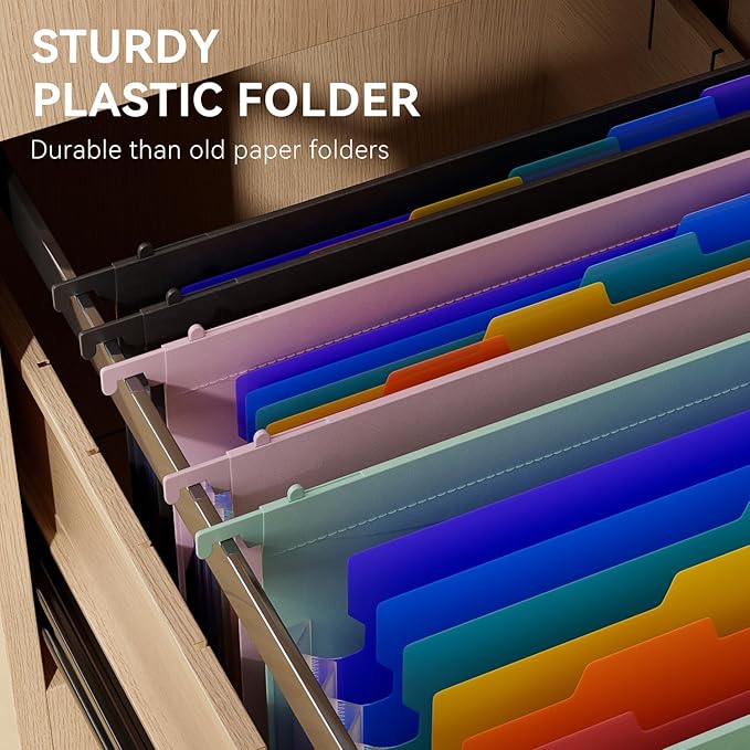 ThinkTex Plastic Expanding Hanging File Folders, 7 Innovative 1.2" Accordion Pockets, Large Capacity, Multi-Color Tabs, Letter Size for Filing Cabinet - 3 Packs 3 Colors