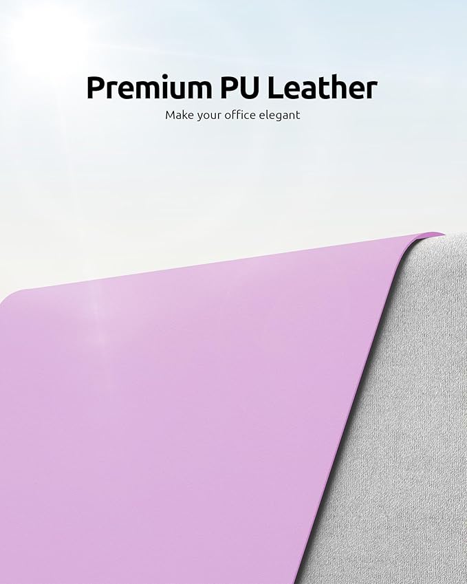 YSAGi Leather Desk Protector, Office Mat, Large Mouse Mat, Non-Slip PU Leather Blotter, Laptop Desk, Waterproof Writing Pad for Office and Home (Taro Purple, 35.4" x 17")