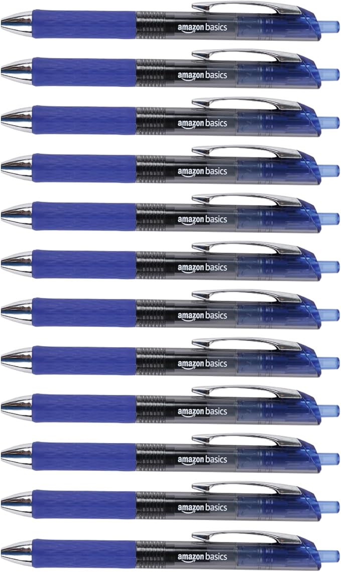 Amazon Basics Gel Pens Fine Point Smooth Writing Pens, Retractable, Blue, 0.7mm, 12 Pack