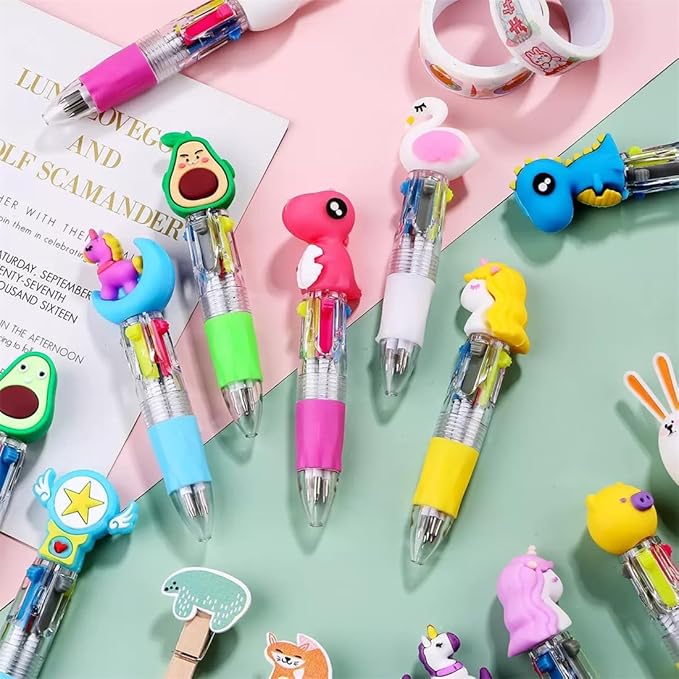 Pack of 50 Mini Multicolor Pens, 4 in1 Color Ink Kawaii Animal Ballpoint Pens for Classroom Prizes,Birthdays and Children's Parties, Cute Pens Gifts Party Bag Favors Kit (Assorted Style)