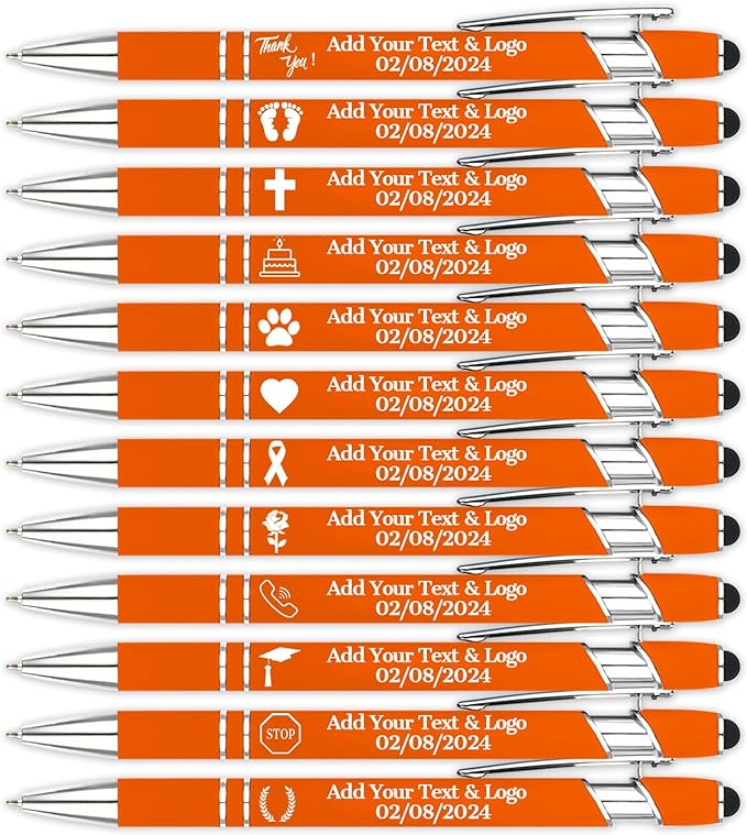 Personalized Pens with Name Logo or Message, Up to 1200 pcs Bulk Custom Metal Ballpoint Pen with Black Ink Customized Gift for Business, Graduation and Promotions (Orange)