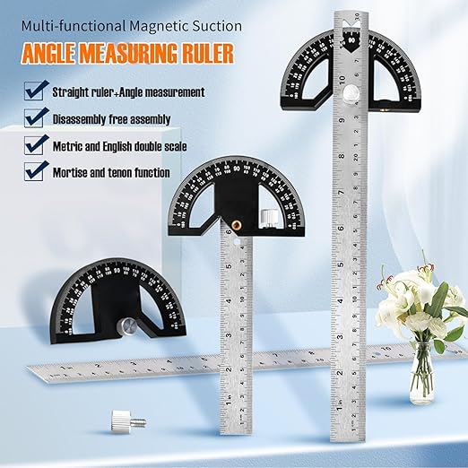 Protractors Angle Ruler Angle Finder Ruler Machinist Protractor Angle Measuring Tool 12-Inch Woodworking Ruler for Woodworking/Carpenter/Construction/Measurement/Hobbyists