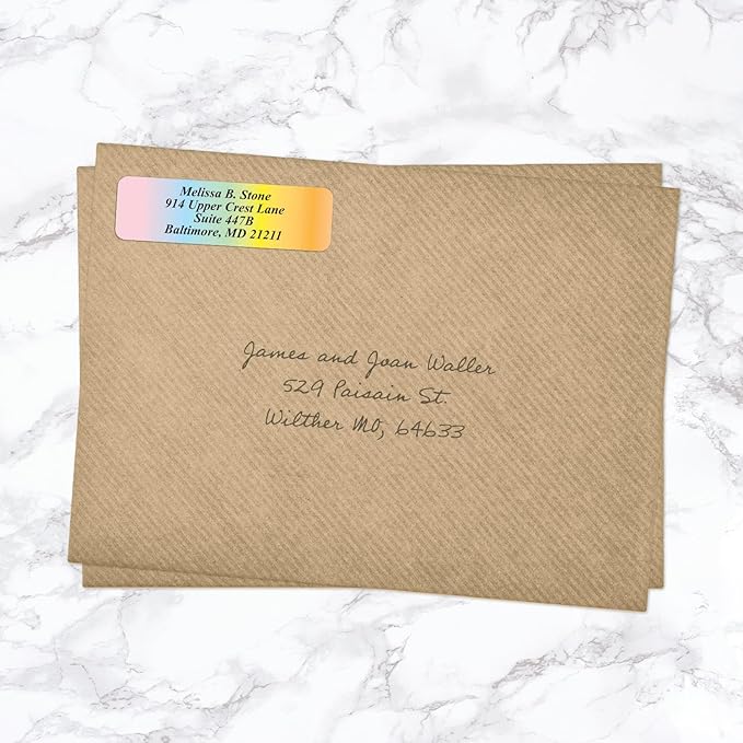 Cascading Rainbow Medley Personalized Return Address Labels with Elegant Plastic Dispenser - Roll of 250 Custom Stickers