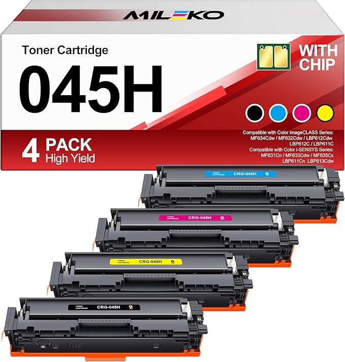 045H Toner Cartridge Set Compatible for Canon 045 Toner cartridges 045H CRG-045 for Canon MF632cdw Toner Work with Canon Color imageClass MF632Cdw MF634Cdw LBP612Cdw MF632 MF634 Laser Printer(4 Pack)