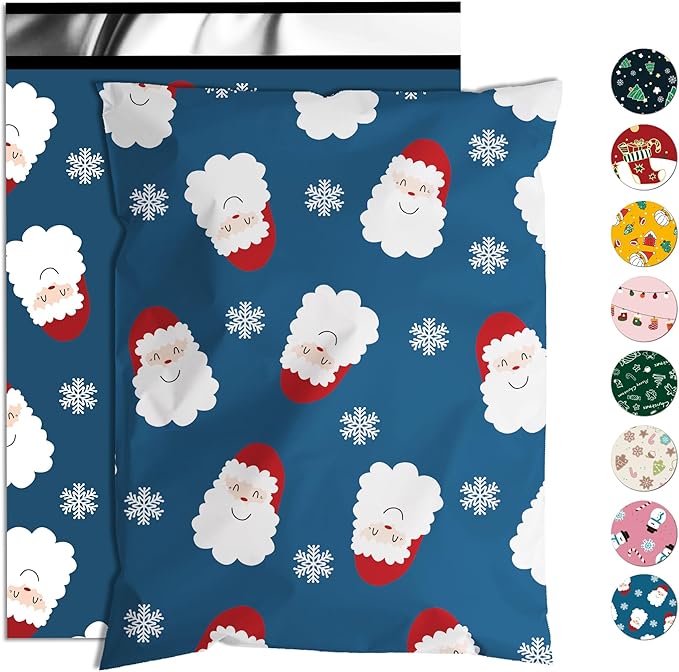 Christmas Poly Mailer 6x9 Inch 100 Pcs, Waterproof Shipping Bags for Clothing, Tear-Resistant Mailier Bags, Strong Mailing Bags with Self-Seal - Santa Claus and Snowflakes Printed