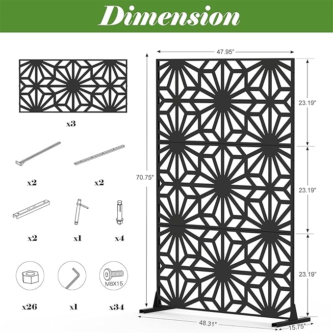 NicBex Room Divider 1 Panel Room Dividers with Flowers Pattern Design Partition Room Dividers and Metal Privacy Screens Wall Divider for Outdoor, Room Separation,48.31" W x 15.75" D x 70.75" H, Black