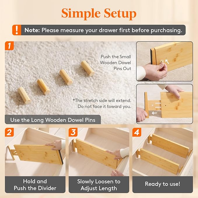 Lifewit 8 Pack Drawer Dividers Bamboo 6" High, 16-22" Adjustable Clothes Drawer Organizers, Expandable Dresser Separators in Bedroom/Bathroom/Kitchen/Office Organization and Storage