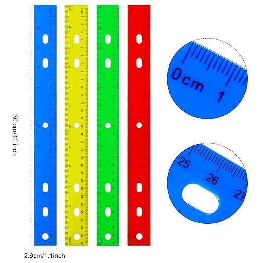 TaoBary 60 Pcs 12 Inch Plastic Ruler Bulk Plastic Ruler for Classroom Straight Rulers for Students Ruler with Inches and Centimeters for Students School Supplies