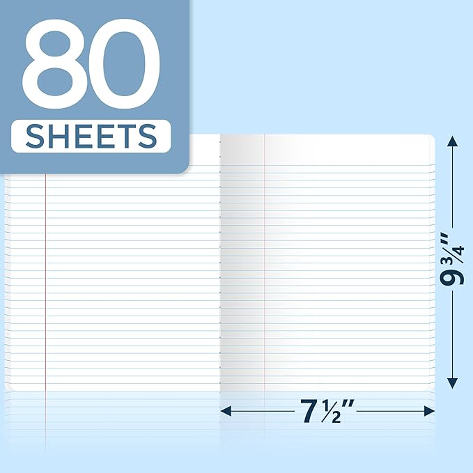 SUNEE Composition Notebooks - College Ruled Paper, 4 Pack Composition Book, 9 3/4" x 7 1/2", 80 Sheets/160 Pages, Assorted Colors, School, College & Office Supplies