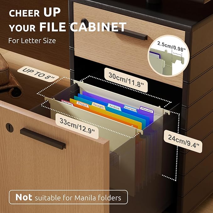 ThinkTex Plastic Expanding Hanging File Folders, 7 Innovative 1.2" Accordion Pockets, Large Capacity, Multi-Color Tabs, Letter Size for Filing Cabinet - Yellow