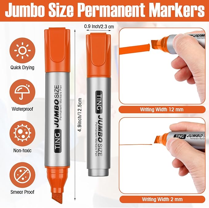 Fuutreo 10 Pack Jumbo Permanent Markers Bulk Large Chisel Tip Permanent Markers Quick Drying Waterproof Big Huge Poster Pens for Office, Logistics Company and More(Orange)