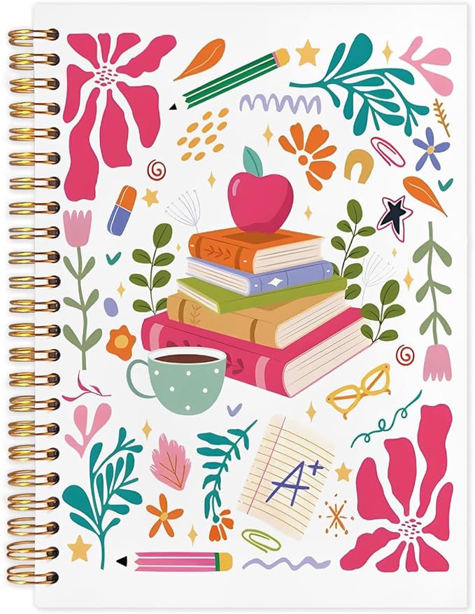 SNNDER Boho Floral Book Teacher Notebook Journal, Teacher Appreciation Gifts, Teacher's Day Gifts, Hardcover Spiral Notebook 5.5x8.3 Inch