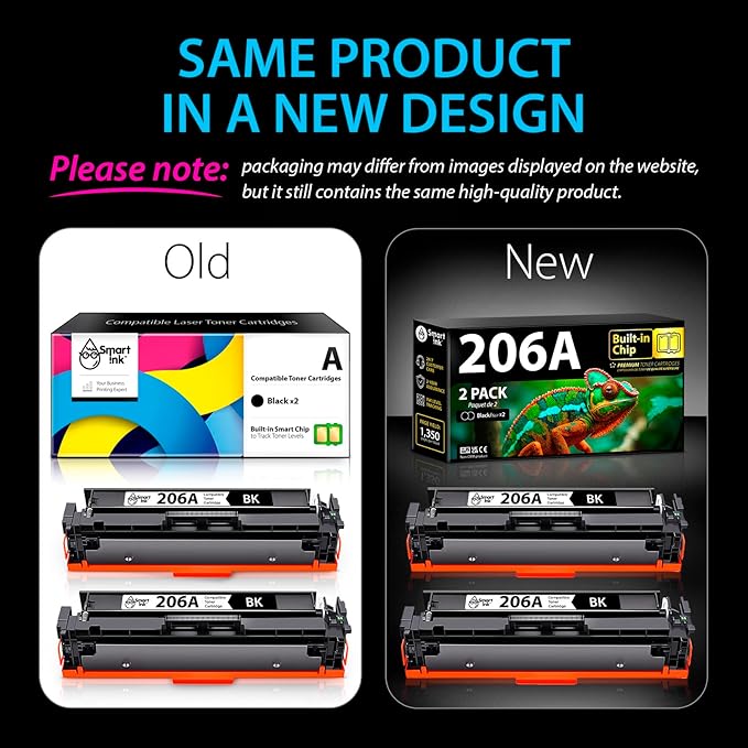 Smart Ink Compatible 206A Toner Cartridge Replacement for HP 206A Toner Cartridges (2 Black Combo Pack) 206X with Chip to use with Color Laserjet Pro MFP M283fdw M283cdw Laserjet Pro M255dw M255nw