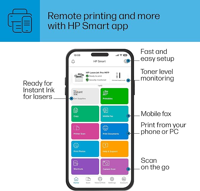 HP LaserJet Pro MFP 4101fdw Wireless Black & White All-in-One Laser Printer, Scanner, Copier, Fax, Best-for-Office (2Z619F)