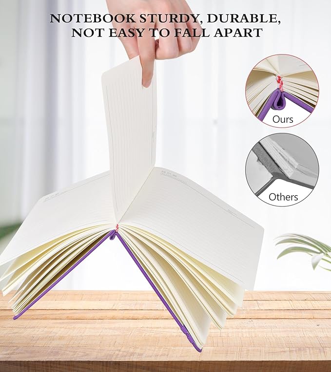 Lined Journal Notebook for Men & Women,200 Pages A5 Hardcover Leather Notebook (5.9"x8.5"), Travel Journal for Work, School, Business Writing, Note Taking, Notepad Diary (Purple)