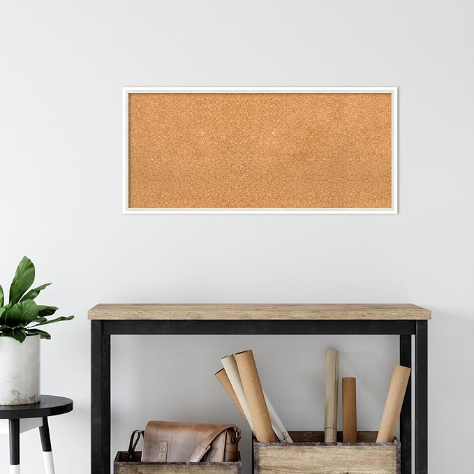 Amanti Art Natural Cork Board for Wall, 17x37 Vision Board with White Frame, Medium Corkboard Office Decor for Home Organization, Modern Corkboard Pinboard to Display Items for Home Organization in