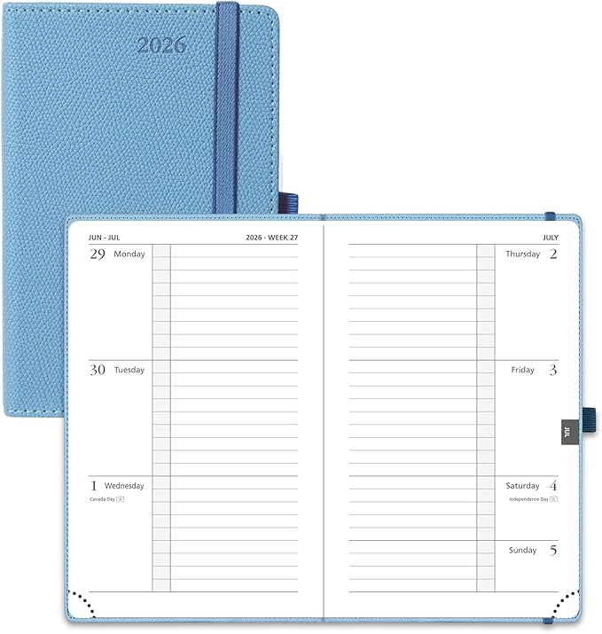 POPRUN Weekly Planner 2026 Calendar (Pocket 4'' x 6.25'') 12 Months Notebook with Horizontal Layout, Leather Hardcover, Inner Pocket, 100GSM Thick Paper, Pen Holder TJ - Aquamarine