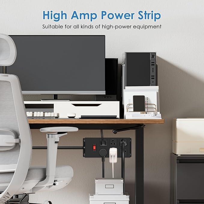 JUNNUJ 20 Amp Power Strip Heavy Duty 2 Pack, Garage 6 Outlets Metal 12 Gauge Surge Protector 3000J, High Amp 5-15P Adapter Shop 6-20R T-Slot Industrial (6AC 2-Pack, 4FT)